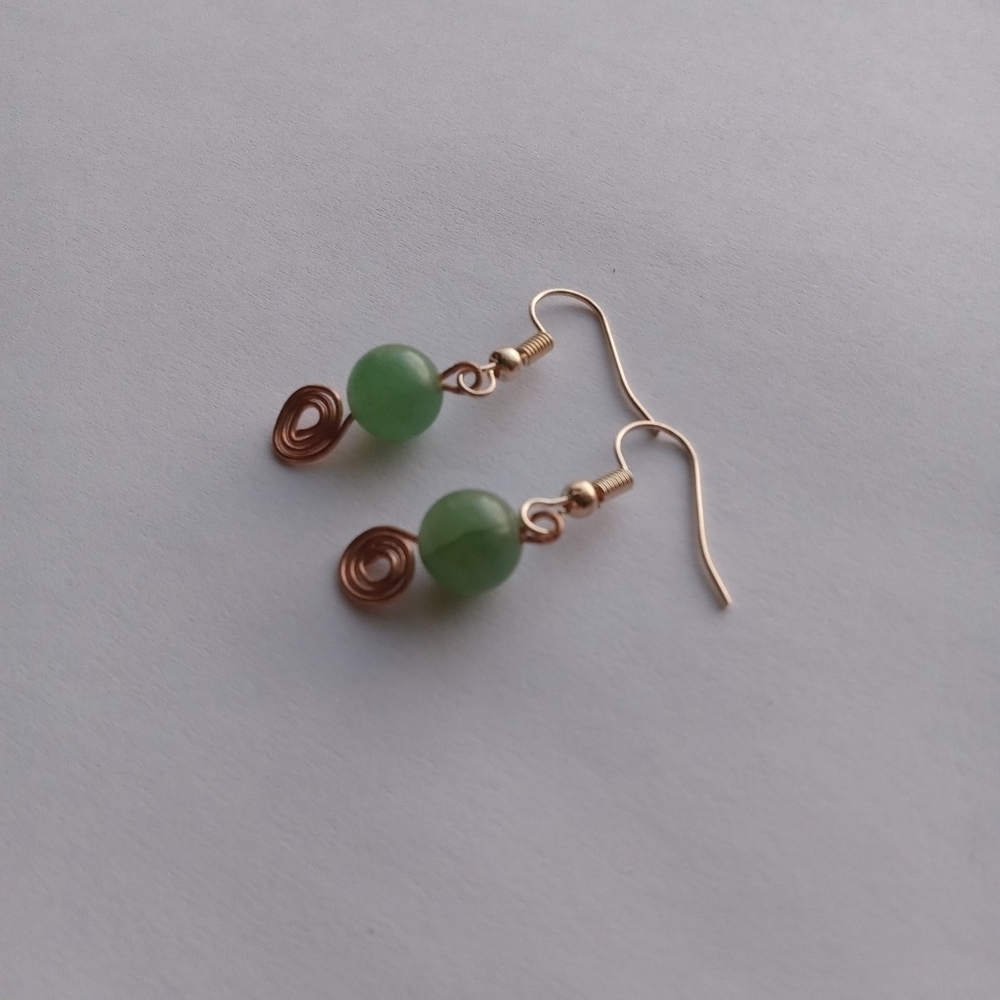 Aventurine stone wire wrapped earrings - Picture 4 of 5